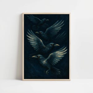 Midnight Ravens Print: Gothic Flight of Crows Wall Art