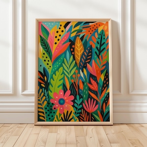 Tropical Foliage Abstract Art Print | Colorful Botanical Wall Decor | Jungle Leaf Digital Download
