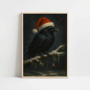 Christmas Crow Print, Gothic Christmas Decor, Dark Academia Wall Art, Moody Holiday Art, Vintage Winter Painting