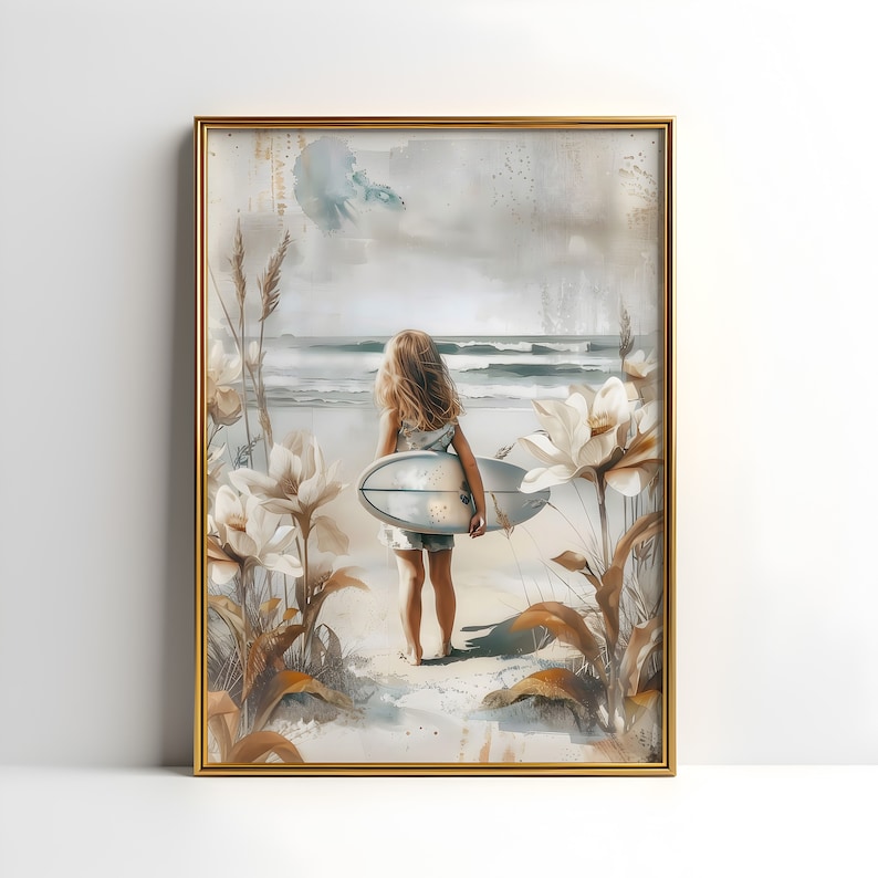 Charming Surfer Girl Nursery Art Beach Theme Printable Decor for Little
