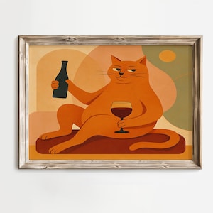 Barwagen decor kat poster wijn print retro keuken en moderne muur kunst uit het midden van de eeuw eetkamer proost print