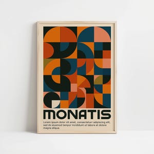 Impresión moderna de mediados de siglo, arte mural geométrico, póster Bauhaus, decoración retro de los años 70, arte colorido para sala de estar