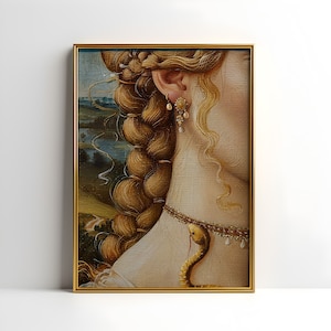 Antique-Look Woman&#39;s Portrait with Snake Jewelry, Renaissance Victorian Era Artwork for Sophisticated Wall Display, Perfect Anniversary Gift