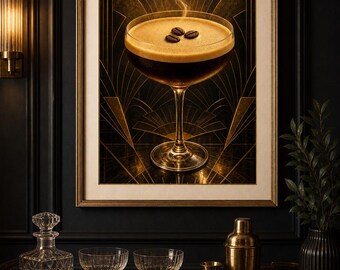 Espresso Martini Art Deco Print: Retro Coffee Home Bar Cart Wall Art (Digital Download)