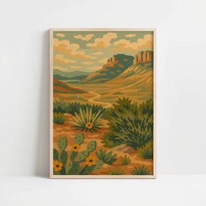 Südwest Wüste Landschaft Wand Kunst - Vintage Stil Kaktus Berg Poster Druck für die westliche Natur Wohnkultur