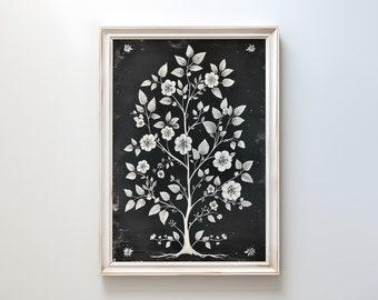 Black and White Floral Print Set: Botanical Farmhouse Art (Digital Download)