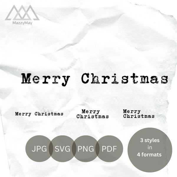 Simple Typewriter Style Format Merry Christmas Holiday Clipart  Instant Digital Download in 4 formats SVG  PNG PDF