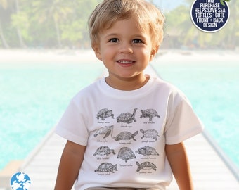 T-shirt types de tortues t-shirt conservation jeunesse amour des tortues différentes tortues serpentines protection conservation joli confort couleurs t-shirt