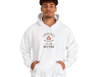 Sudadera unisex "Las hogueras mejoran la vida", ideal para los amantes de las fogatas y las actividades al aire libre.