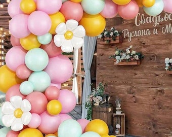 Daisy balloon arch, flower balloon arch - 140 piece kit. balloon garland, birthday balloon arch, event balloon arch