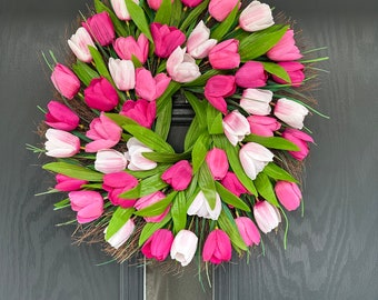 Handmade tulip wreath, spring wreath, door wreath, tulip wreat, spring wreath, summer wreath