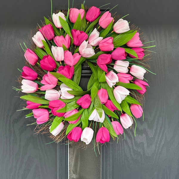 Handmade tulip wreath, spring wreath, door wreath, tulip wreat, spring wreath, summer wreath