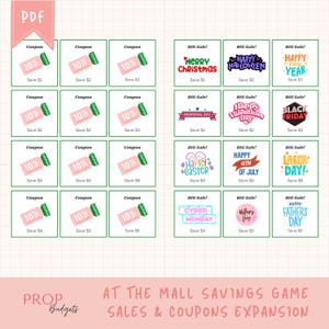 Expansion des ventes et des coupons | Défi Épargne Au Centre Commercial Jeu | PDF imprimable A6