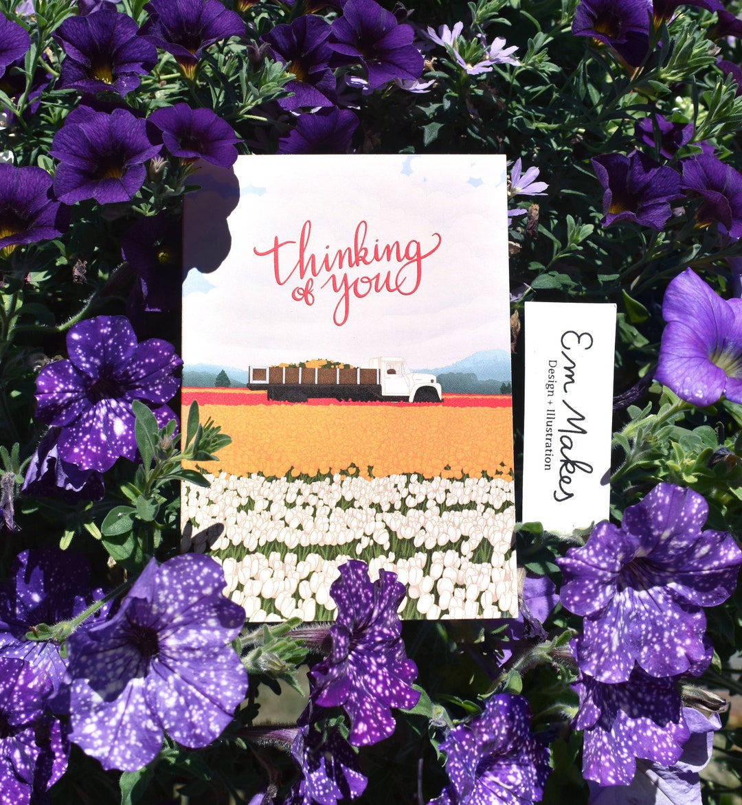 Thinking of You Card // Tulip Field Card - Etsy