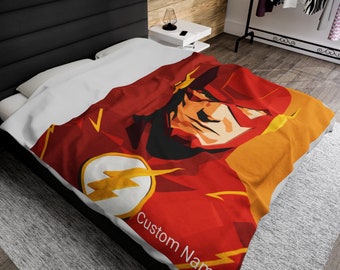 Personalized Superhero Velveteen Plush Blanket, Gaming/Anime, customizable, custom name given by buyer.