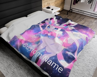 Personalized Gaming/Anime Velveteen Plush Blanket, Customizable blanket, custom name given by buyer.