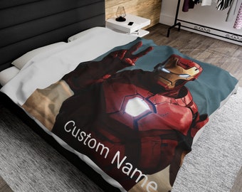 Manta de felpa de terciopelo de superhéroe personalizada, manta personalizable, nombre personalizado proporcionado por el comprador