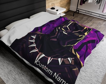 Personalized Superhero Velveteen Plush Blanket, customizable, gaming/anime, custom name given by buyer