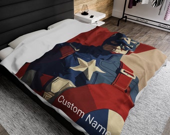 Coperta in peluche di velluto di supereroe personalizzata, giochi/anime/film, personalizzabile, nome personalizzato fornito dall'acquirente