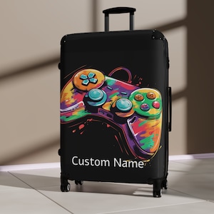 Personalized Gaming Suitcase, personalized/custom print, double wheels 360, durable hard shell, Gaming suitcase, lightweight, custom name