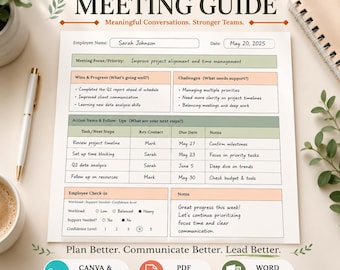 Weekly 1:1 Meeting Guide- Editable Template