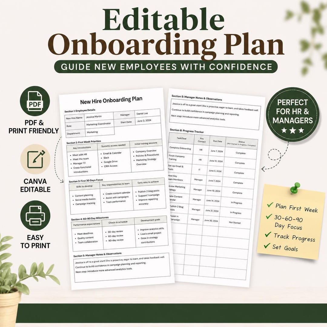 30, 60, 90 Day New Hire Onboarding Plan Template for Managers - Etsy UK