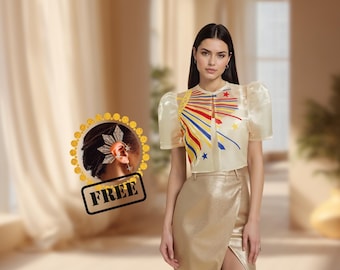 Soledad Bolero, Philippine Flag Elegant Blouse | Filipina Moderne Bolero | Filipiniana Attire, Filipina Formal Wear