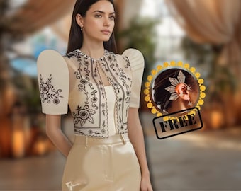 Corazon Bolero, Philippine Elegant Blouse | Filipina Terno Boutique | Filipiniana Attire, Filipina Formal Wear
