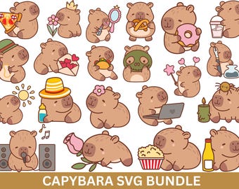 Cute Capybara SVG Bundle,Kawaii Capybara Clipart,Capybara Digital Stickers,Funny Capybara Clipart,High-Quality Printing,files for cricut