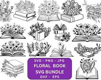 Floral Book SVG,Book with Flowers Svg,Flowers Growing Out of a Book svg,wildflowers book bundle svg,open book svg,stack of books svg cricut