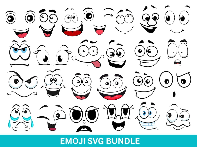 Cartoon Emotion Faces SVG Bundle,emoji Svg Bundle,emoji Face Pack,cute ...