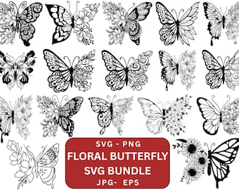 Butterfly Svg,Butterfly flower svg,Cut Files for Cricut,Butterfly Png Jpg,Floral Butterfly SVG Bundle,Butterfly Clipart,Silhouette