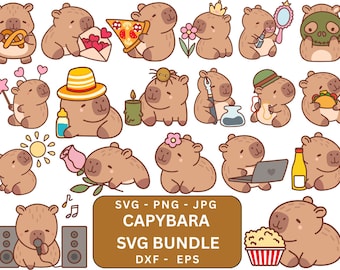 Niedliches Capybara SVG Bundle, lustiges Capybara Clipart, Kawaii Capybara Clipart, digitale Aufkleber, Dateien für Cricut, sofortiger digitaler Download für Cricut