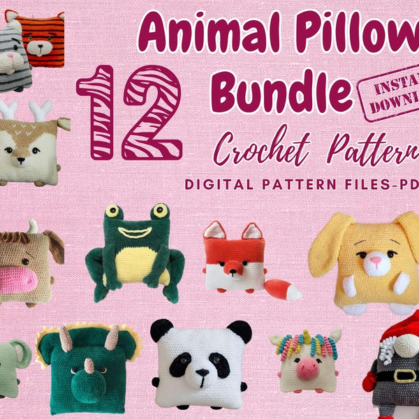 Animal Pillows Pattern Bundle - Easy Crochet Baby Pillow, DIY Craft, Instant Download 12 Cute Animal Pillow Pattern Included