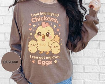 Chicken Shirt Comfort Colors® Kawaii Long Sleeve Shirt Chicken Lover Shirt Gift for Chicken People, Chicken Mom Shirt, Farm Life Girl