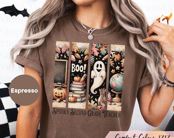 Bookish Halloween Shirt, Comfort Color Retro Halloween Teacher Tee, Spooky Season Shirt, Ghost Shirt for Classroom, Fall Teacher Shirt Gift