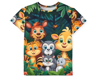 Cute Animals Jungle Print Kids Sports Jersey | Youth Performance Tee with Jungle Animals Print