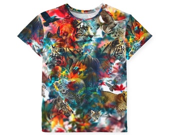 Vibrant Animal Collage Kids' Sports Jerseys | Moisture-Wicking Polyester Shirts