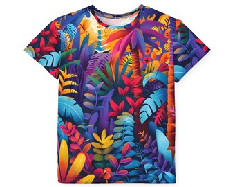 Jungle Leaves Print Kids Sports Jersey | Youth Performance Tee with Vibrant Print