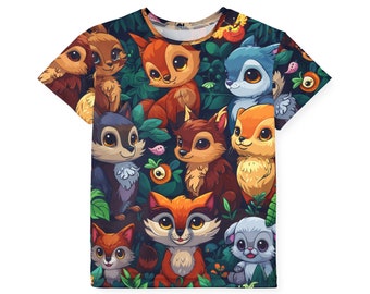 Baby Animals Collage Kids Sports Jersey | Youth Performance Tee with Assorted Baby Animals Print