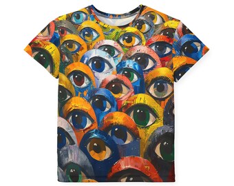 Bright Eyes sportshirt voor kinderen | Jeugdprestatie-T-shirt met kleurrijke ogenprint