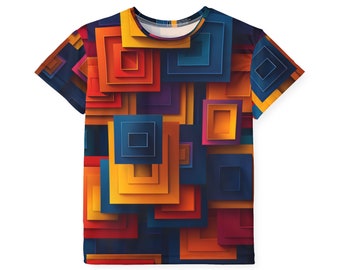 Bright Geometric Squares Kids Sports Jersey | Youth Performance Tee with Vibrant Print