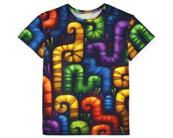 Bright Tubes sportshirt voor kinderen | Jeugdprestatie-T-shirt met kleurrijke buizenprint