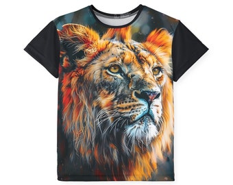 Vibrant Lion Print Kids' Sports Jerseys | Moisture-Wicking Polyester Shirts