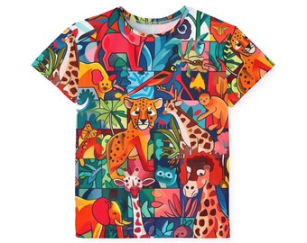 Bright Jungle Animals Kids Sports Jersey | Youth Performance Tee with Colorful Jungle Print