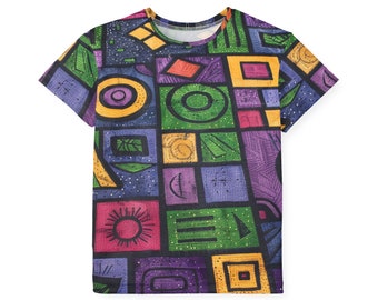 Colorful Shapes and Symbols Kids Sports Jersey | Youth Performance Tee with Vibrant Print