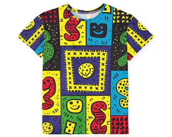 Bright Puzzle Pieces kindersportshirt met nummer | Jeugdprestatie-T-shirt met levendige puzzelprint