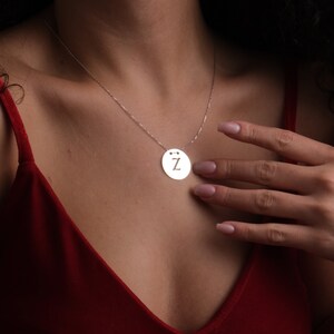 14K Initial Necklace, Gold Custom Jewelry, Dainty Circle Initial Disc Choker, Letter Necklace, Mother's Day Gifts, Birthday Gift
