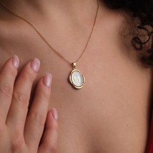 14K White Enamel Gold Necklace, Initial Pendant Minimalist Necklace, Oval Letter Necklace, Birthday Gift for Her, Mother's Day Gift