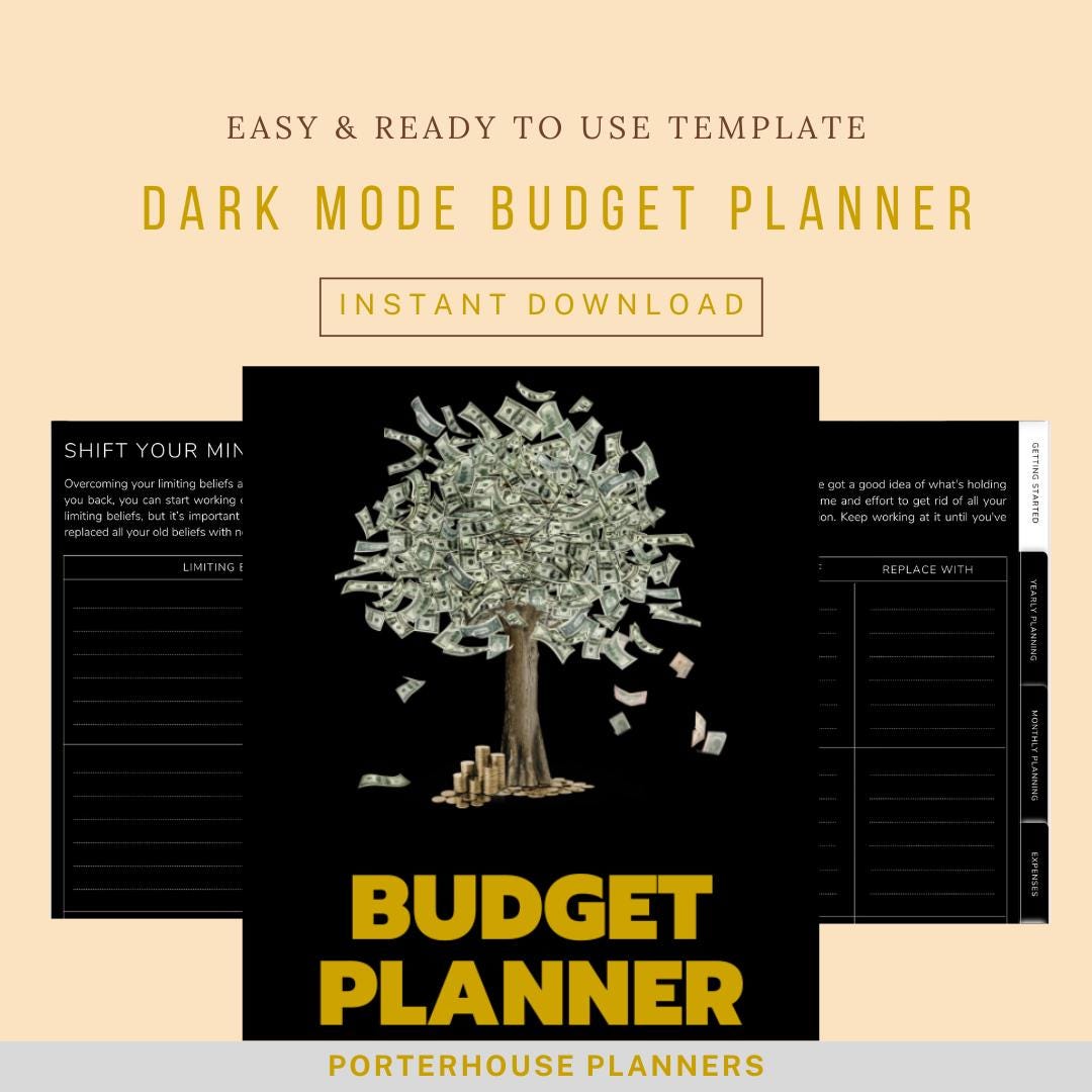 Dark Mode Budget Planner | Digital Budget Tracker PDF | Printable ...